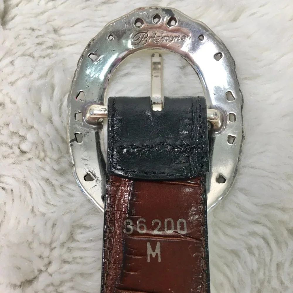 Brighton Womens Reversible Silver Black Brown Leather Belt size Medium